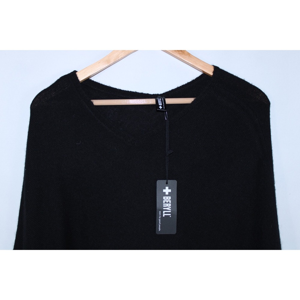 NWT Beryll Women's One Size Black Cashmere Poncho with Colorful Pompoms - Picture 2 of 10